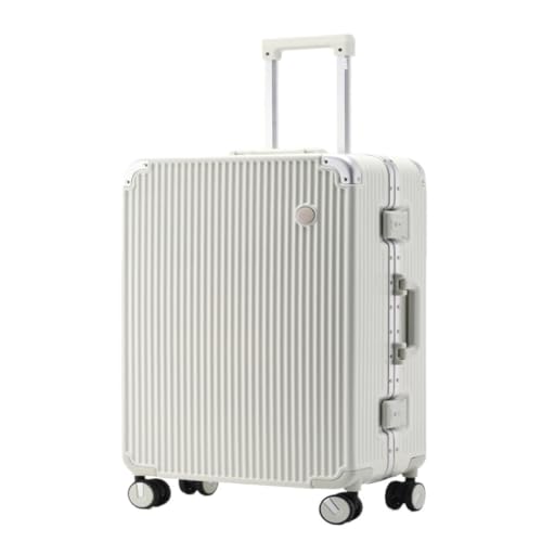 ONCALZNCA Koffer, kratzfester und verschleißfester Aluminiumrahmen, Boarding-Koffer, universal, leise, Rollkoffer, Koffer, weiß, 61 cm von ONCALZNCA