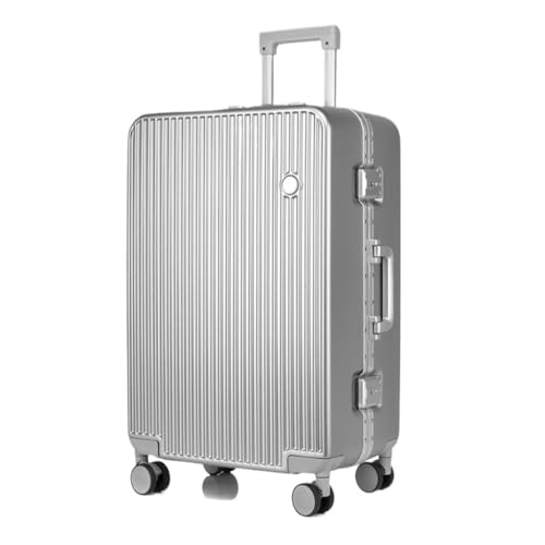 ONCALZNCA Koffer Neuer Hartschalenkoffer mit Aluminiumrahmen, 20-Zoll-Boarding-Koffer, Lang- und Kurzstrecken-Trolley Suitcase (Color : Silver, Size : 20in) von ONCALZNCA