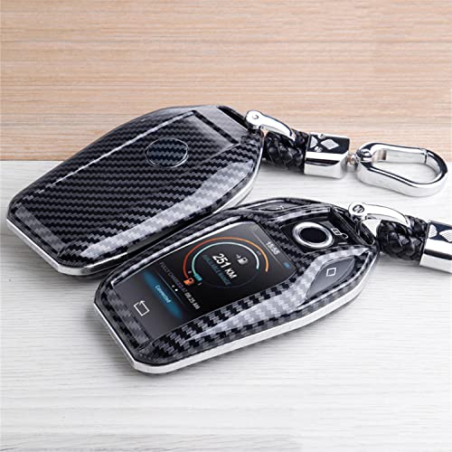 ONCLI Kohlefaser-ABS-Auto-Fernbedienungsschlüssel-Hülle, Schlüsselanhänger, kompatibel mit BMW 5er 7er-Serie Display 740i i8 G12 Zubehör von ONCLI