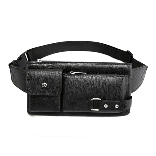 Gürteltasche Leder Herren PU Leder Hüfttasche Outdoor Casual Hüfttasche Hüfttasche Reisesport Wandern (Farbe : Black, Size : 24x4x12cm) von ONDIAN