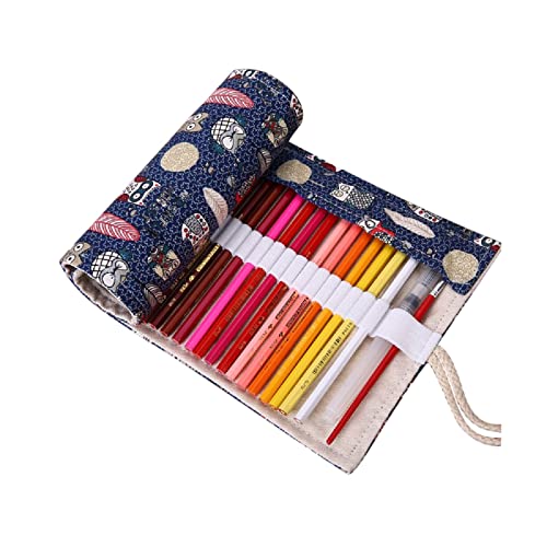 ONEGenug 48 Löcher Leinwand Farbstifte Tasche Feder-Mäppchen, Roll-up Bleistift Tasche, Bunt-Stifte für Malen, Schreiben, Ausmalen von ONEGenug
