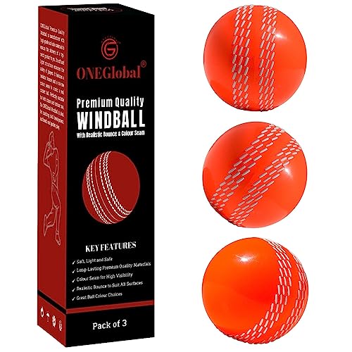 ONEGlobal Premium Windball Soft Cricketball | Langlebig und sicher, erhabene Farbnaht, realistische Sprungkraft und Schwung | Ideal für Indoor und Outdoor Coaching, Training, Garten und Strandspiele von ONEGlobal