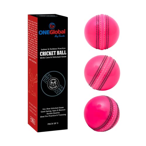 ONEGlobal Soft & Safe Practice Cricket Ball | Weicher & Sicherer Gummi-Cricketball zum Üben | Mit Echter Naht & Kern für Hüpfen & Schwingen | Ideal für Selbstvertrauen & Streichhölzer (3-Rose) von ONEGlobal