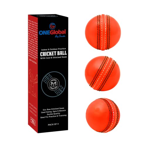 ONEGlobal Soft & Safe Practice Cricket Ball | Weicher & Sicherer Gummi-Cricketball zum Üben | Mit Echter Naht & Kern für Hüpfen & Schwingen | Ideal für Selbstvertrauen & Streichhölzer (3-Orange) von ONEGlobal