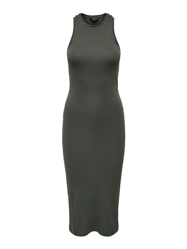 ONLY Damen Figurbetontes Bodycon-Kleid Geripptes Midi Dress Ärmellos, Farben:Olive, Größe:L von ONLY