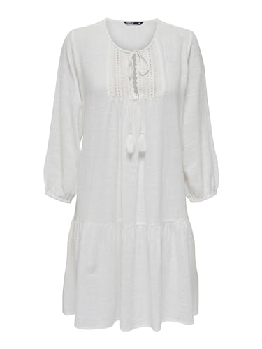 ONLY Damen Lockeres Blusen Kleid Mini 3/4 Arm Tunika Baumwolle Dress Oberschenkellang mit Kordel ONLMAY von ONLY