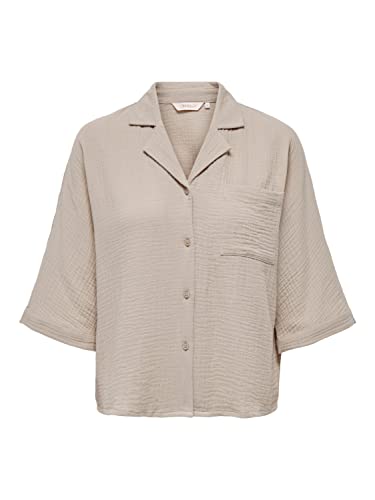 ONLY Damen Cropped Hemd Bluse Struktur Stoff aus Baumwolle Kurzes Halbarm Top Oberteil ONLTHYRA von ONLY