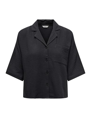 ONLY Damen Cropped Hemd Bluse Struktur Stoff aus Baumwolle Kurzes Halbarm Top Oberteil ONLTHYRA von ONLY