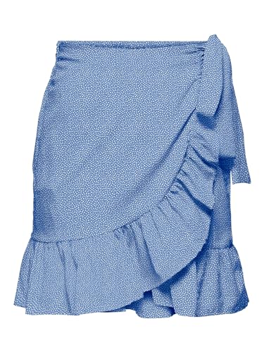 ONLY Damen Kurzer Wickel Rock | Oberschenkellanger Falten Skirt | Stretch Bund & Bindegürtel ONLOLIVIA, Farben:Blau-2, Größe:L von ONLY