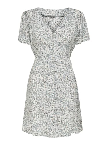 ONLY Damen Legeres Mini Kleid Sommerliches Design Muster Blusenkleid Kurzarm Dress, Farben:Grau, Größe:XL von ONLY