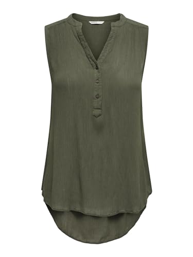 ONLY Damen Tank Top Blusen Shirt | Langes V-Ausschnitt Regular Fit Oberteil | ohne Ärmel ONLJETTE, Farben:Olive, Größe:40 von ONLY