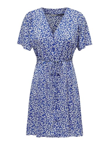 ONLY Damen Legeres Mini Kleid Sommerliches Design Muster Blusenkleid Kurzarm Dress, Farben:Blau, Größe:XL von ONLY