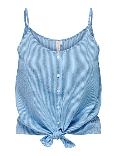 ONLY Damen Onllecey Sl Knot Singlet Noos WVN T-Shirt & Tops, Cloud Dancer/Stripes:medium Blue, S EU von ONLY