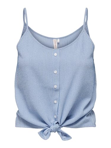 ONLY Damen Onllecey Sl Knot Singlet Noos WVN T-Shirt & Tops, Cloud Dancer/Stripes:medium Blue, M EU von ONLY