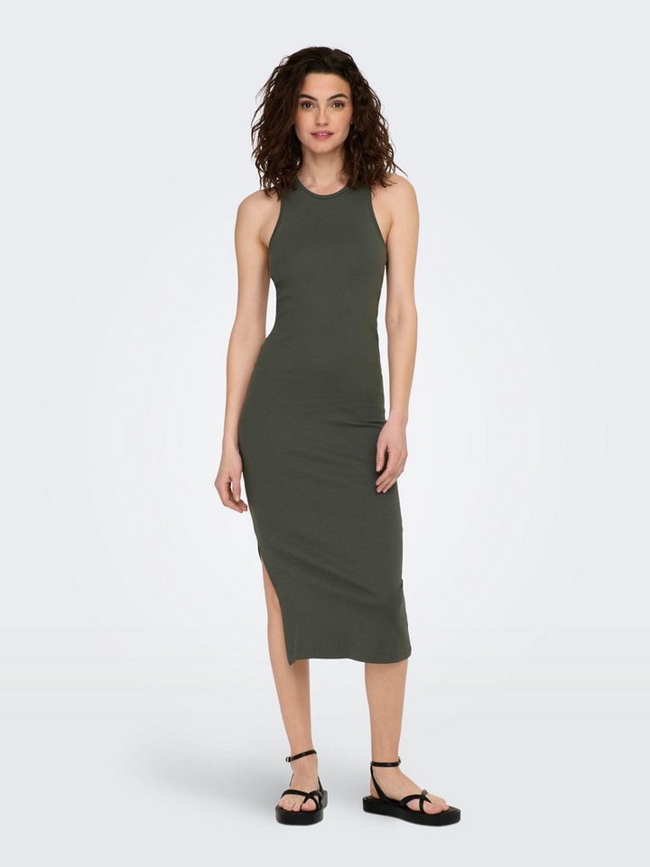 ONLY Shirtkleid Figurbetontes Bodycon-Kleid Geripptes Midi Dress Ärmellos (lang) 7587 in Olive von ONLY