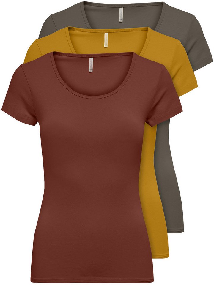 ONLY T-Shirt ONLLIVE LOVE NEW (3-tlg., 3er Pack) Figur betont, elastische Baumwollqualität von ONLY