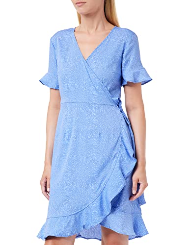 ONLY Women's ONLOLIVIA S/S WRAP Dress WVN NOOS Kleid, Blue Bonnet/AOP:Confetti DOT, 32 von ONLY