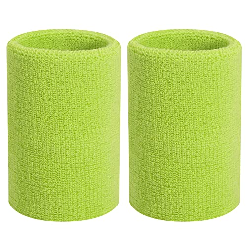 Handgelenk-Schweißband – 10 cm (4 Zoll) Sport-Armbänder, elastische Sport-Armbänder, Dicke Cotto-Armbänder für Gymnastik, Basketball, Tennis, Fußball (1 Paar) (Blau) (Neon Green) von ONUPGO