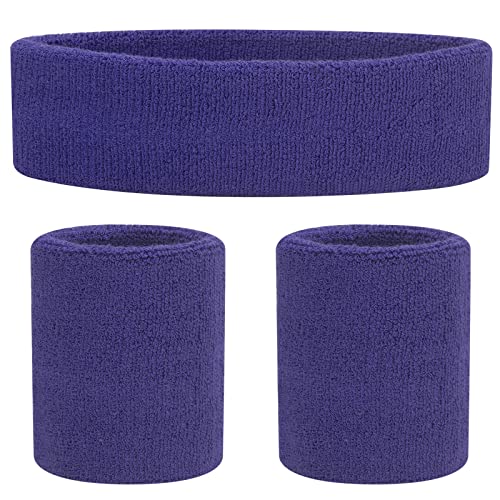ONUPGO Schweißbänder Set Stirnband Armbänder Neon Sport Fitness 80er Kostüme Zubehör 80er Workout Outfit für Männer Frauen (Vivid Purple 9624) von ONUPGO
