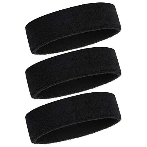ONUPGO Schweißband Stirnband für Männer & Frauen - 3PCS Sports Stirnbänder Feuchtigkeitstransport Athletic Cotton Terry Cloth Schweißband Schweißabsorbierende Kopfband (Black 3) von ONUPGO