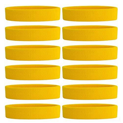ONUPGO Schweißband-Stirnband für Damen und Herren, Sport-Stirnbänder, feuchtigkeitsableitend, athletische Baumwolle, Frottee, Schweißband, schweißabsorbierendes Stirnband (12 Stirnbänder – gelb) von ONUPGO