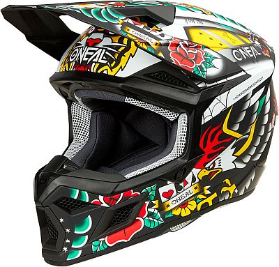 ONeal 3SRS Inked, Motocrosshelm - Matt Schwarz/Weiß/Rot/Grün Gelb - XL von ONeal