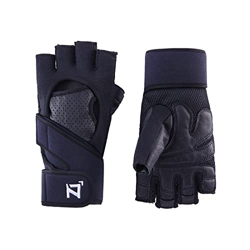 OOZi Fingerlose Fitness Handschuhe für Herren und Damen, stützendem Handgelenkband, Strapazierfähige Griffstellen aus echtem Leder auf der Handfläche, Trainingshandschuhe für Gewichtheben,Gym (M) von OOZi