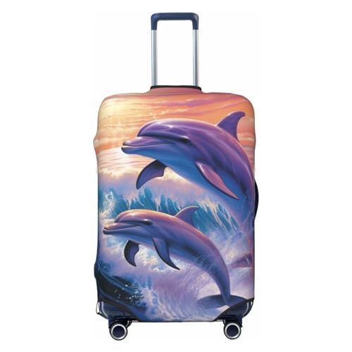 OPSREY Kofferüberzug mit Delfin-Kunstdruck, elastisch, waschbar, Kofferschutz für 53,3 - 81,3 cm, Schwarz , XL von OPSREY