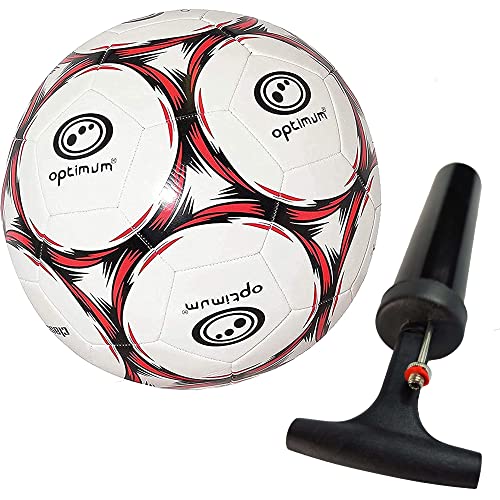 Optimum Classico Fußballball mit Pumpe, Größe 3, ideal für Training, Routine und Freizeitspiele, Schwarz/Rot von OPTIMUM
