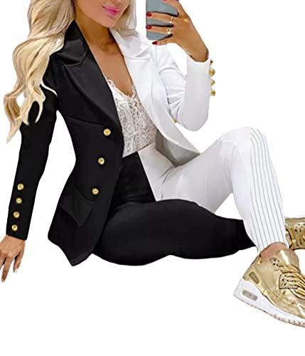 ORANDESIGNE Damen Hosenanzüge Elegant Business Anzug Set Hosenanzug Blazer Hose 2-teilig Anzug Karo Kariert Zweiteiler Slimfit Streetwear A Schwarz Weiß 03 L von ORANDESIGNE