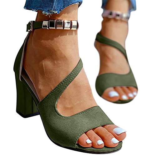 ORANDESIGNE Damen Ledersandalen Sommer Sandaletten mit hohem Absatz und glitzerndem Gold Sexy Offene Zehen Sandalen Damen Pumps Abend Party Sandalen Sommerschuhe Freizeitschuhe N Grün 40 EU von ORANDESIGNE