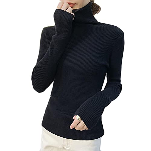 ORANDESIGNE Damen Rollkragenpullover Basic Casual Einfarbig Pullover Winter Dünn Strickpullover Elegant Langarmshirt Leicht Langarm Herbst Fein Gestrickter Pullover Oberteile A Schwarz M von ORANDESIGNE