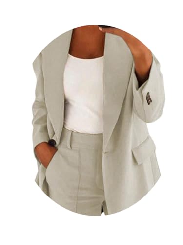 ORANDESIGNE Hosenanzug Damen Elegant Business Anzug Set 2-teilig Blazer Hose Outfit Freizeitanzug Mode Revers Langer Blazer und Lang Hosen Tracksuit Einfarbig Streetwear A Beige L von ORANDESIGNE