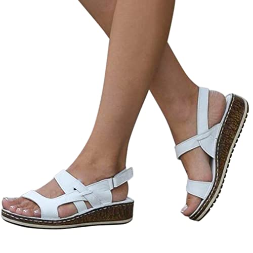 ORANDESIGNE Sandalen Damen Sandalen Schnalle Flache Sommer Sandalen Boho Strandsandalen Elegante Sandalen Lässige Zehenringe Zehentrenner Damen Flip Flops Sommerschuhe B Weiß 36 EU von ORANDESIGNE