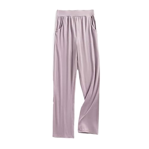 ORDOBO Damen Pyjamahose - Baumwolle Bequem Atmungsaktiv Übergröße Homewear Frühling Sommer Koreanischer Stil Hohe Taille Einfarbige Hose Kleidung Lila 3XL von ORDOBO