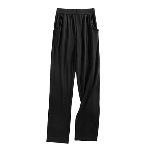 ORDOBO Damen Pyjamahose - Baumwolle Bequem Atmungsaktiv Übergröße Homewear Frühling Sommer Koreanischer Stil Hohe Taille Einfarbige Hose Kleidung Schwarz 3XL von ORDOBO