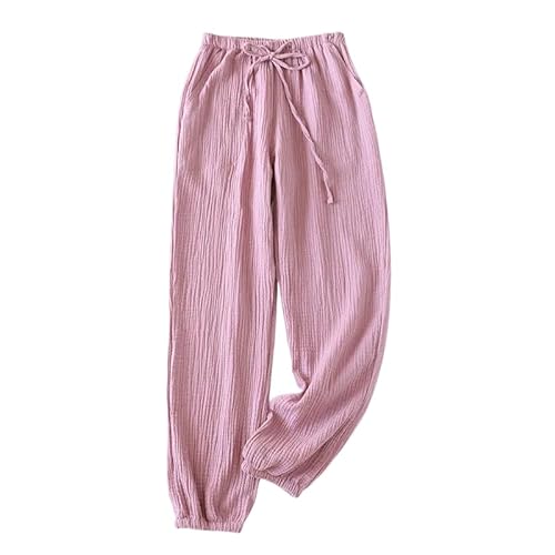 ORDOBO Damen Pyjamahose - Baumwolle Frühling Sommer Nachtwäsche Elastische Taille Einfarbig Koreanischer Stil Große Größe Mit Tasche Kordelzug Homewear,Lila,L von ORDOBO
