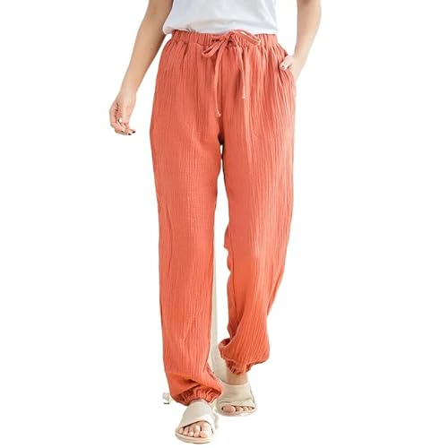 ORDOBO Damen Pyjamahose - Einfache Pyjamahose Aus Baumwolle Für Frühling Und Sommer Übergröße Hohe Taille Mit Kordelzug Einfarbig Hose Mit Weitem Bein Homewear Gelb XL von ORDOBO