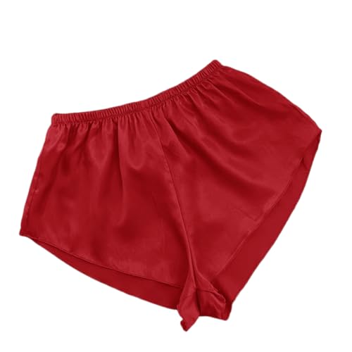 ORDOBO Damen Pyjamahose - Einfache Unterwäsche Im Koreanischen Stil Mit Elastischer Taille Sexy Sommer Weicher Satin Dünn Locker Nahtlos Mit Weitem Bein Nachtwäsche Homewear Rot M von ORDOBO