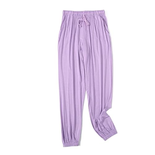 ORDOBO Damen Pyjamahose - Einfarbige Hose Im Koreanischen Stil Übergröße Frühling Sommer Weiche Atmungsaktive Baumwolle Mit Tasche Nachtwäsche Homewear Lila 3XL von ORDOBO