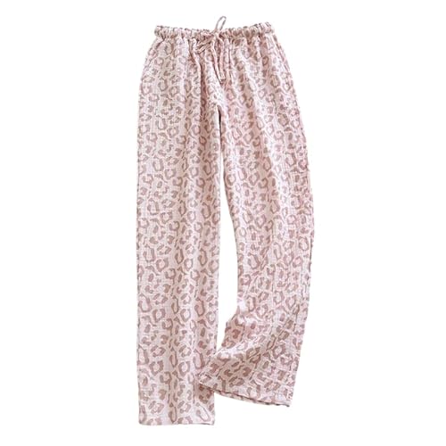 ORDOBO Damen Pyjamahose - Frühling Sommer Baumwolle Hohe Taille Homewear Mode Einfach Leopard Große Größe Lässig Mit Kordelzug Nachtwäsche Kleidung,Rosa,XL von ORDOBO