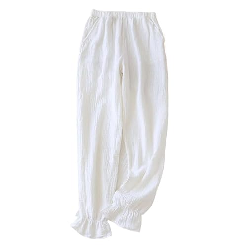 ORDOBO Damen Pyjamahose - Große Einfarbige Nachtwäsche Doppellagige Pyjama-Hose Aus Weicher Baumwollgaze Einfache Frühlings- Und Sommer-Loungewear Weiß XL von ORDOBO