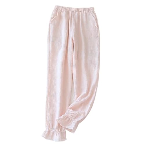ORDOBO Damen Pyjamahose - Große Einfarbige Nachtwäsche-Hosen Doppellagige Pyjama-Hose Aus Weicher Baumwollgaze Einfache Frühlings- Und Sommer-Homewear Rosa L von ORDOBO