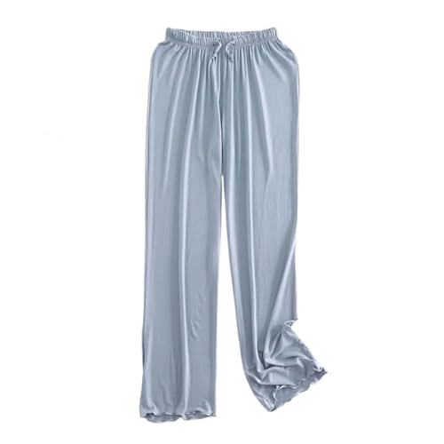 ORDOBO Damen Pyjamahose - Große Größe Pyjama Gerade Hosen Einfache Frühling Sommer Koreanischen Stil Rüschen Einfarbig Loungewear Freizeitkleidung,Blau,L von ORDOBO