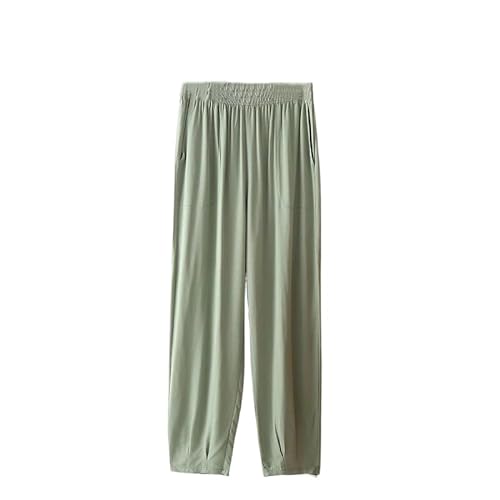 ORDOBO Damen Pyjamahose - Hohe Taille Einfarbig Koreanischer Stil Große Größe Frühling Und Sommer Weiche Leichte Atmungsaktive Baumwollkleidung Grün L (45–60 Kg) von ORDOBO