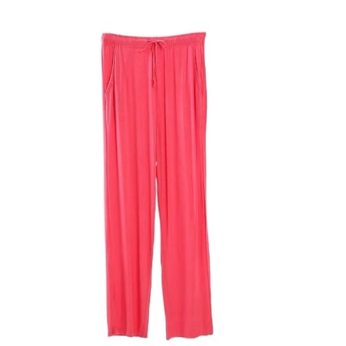 ORDOBO Damen Pyjamahose - Koreanischer Stil Baumwoll-Frühlings-Sommer-Pyjama Hohe Taille Lässige Nachtwäsche Mit Tasche Kordelzug Einfarbige Kleidung Rot L von ORDOBO