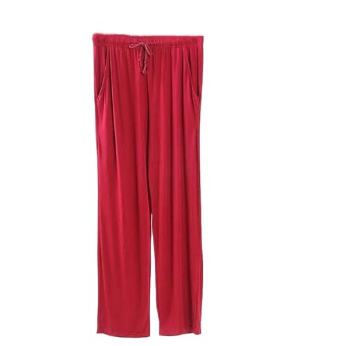 ORDOBO Damen Pyjamahose - Koreanischer Stil Baumwoll-Frühlings-Sommer-Pyjama Hohe Taille Lässige Nachtwäsche Mit Taschen-Kordelzug Einfarbige Kleidung Burgunderrot XL von ORDOBO
