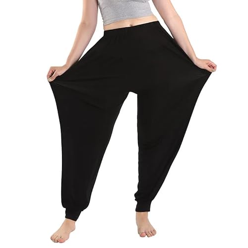 ORDOBO Damen Pyjamahose - Mode Baumwolle Große Größe Nachtwäsche Frühling Sommer Elastische Taille Hohe Taille Koreanischen Stil Breite Bein Hosen Homewear Schwarz 5XL von ORDOBO