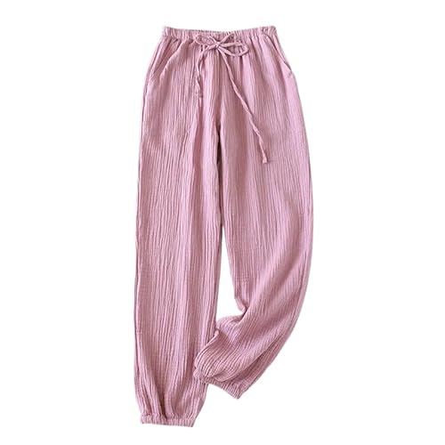 ORDOBO Damen Pyjamahose - Mode Sommer Einfarbig Weiche Leichte Atmungsaktive Baumwolle Homewear Koreanischen Stil Mit Tasche Kordelzug Kleidung,Lila,XL von ORDOBO