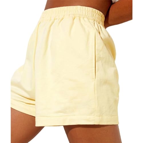 ORDOBO Damen Pyjamahose - Modische Lässige Pyjamahose Für Den Sommer Einfarbig Hohe Taille Weites Bein Große Größe Mit Tasche Loungewear Aus Weicher Baumwolle Gelb XL von ORDOBO